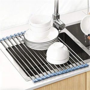 Sink Dish Drying Rack, Gray Kitchen Stainless Steel & Foldable Dish Drainer